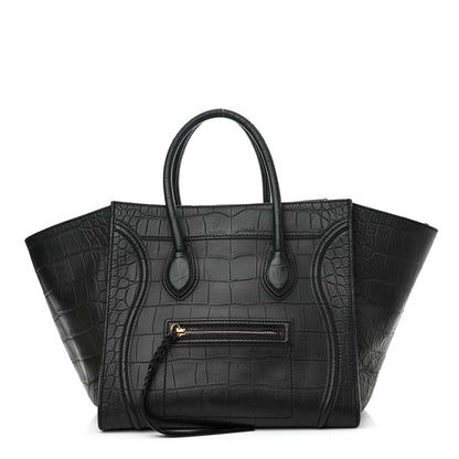 Celine Calfskin Crocodile Embossed Medium Phantom Luggage Black 1 of 17