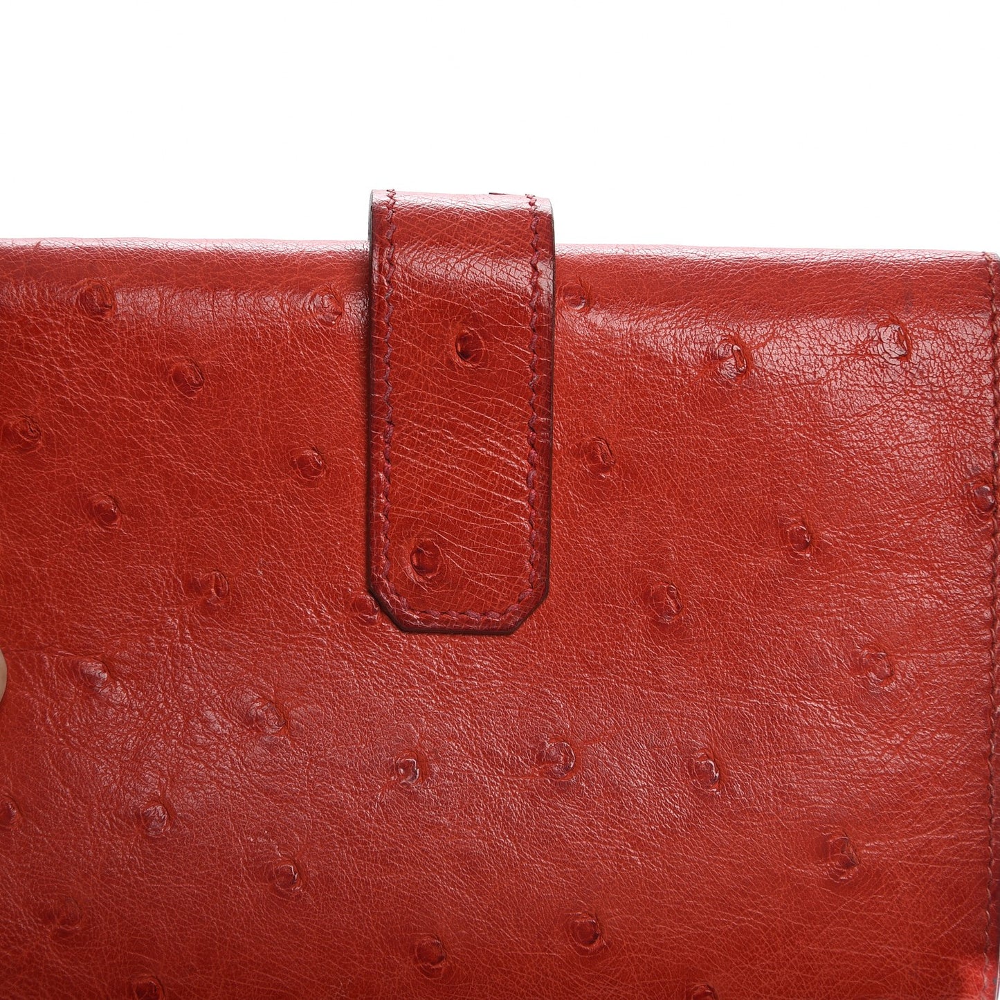Ostrich Mini Tri-Fold Compact Wallet Rouge Vif