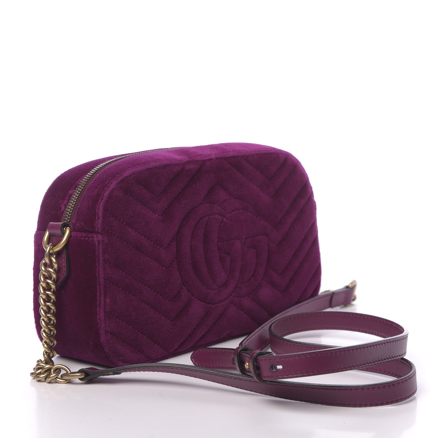 Velvet Matelasse Small GG Marmont Chain Shoulder Bag Fuchsia Violet Cyclamen