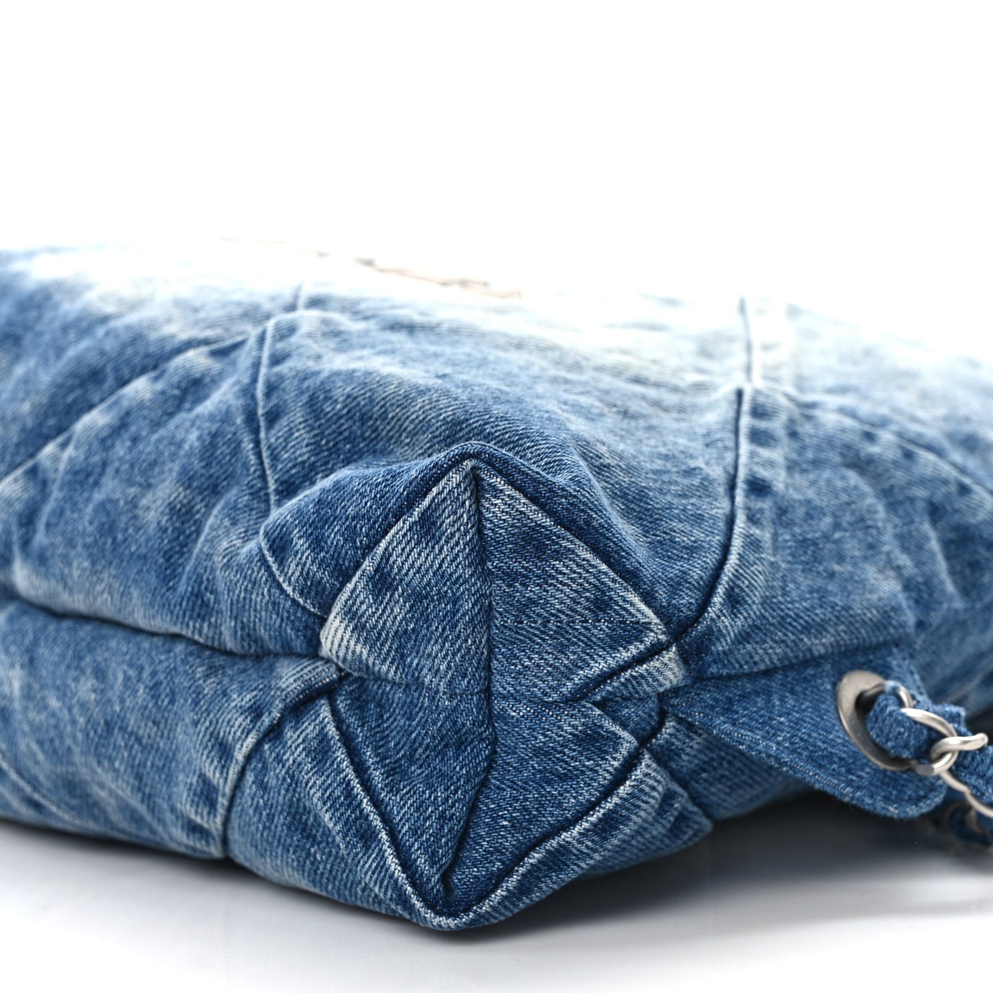 Denim Quilted Chanel 22 Backpack Blue