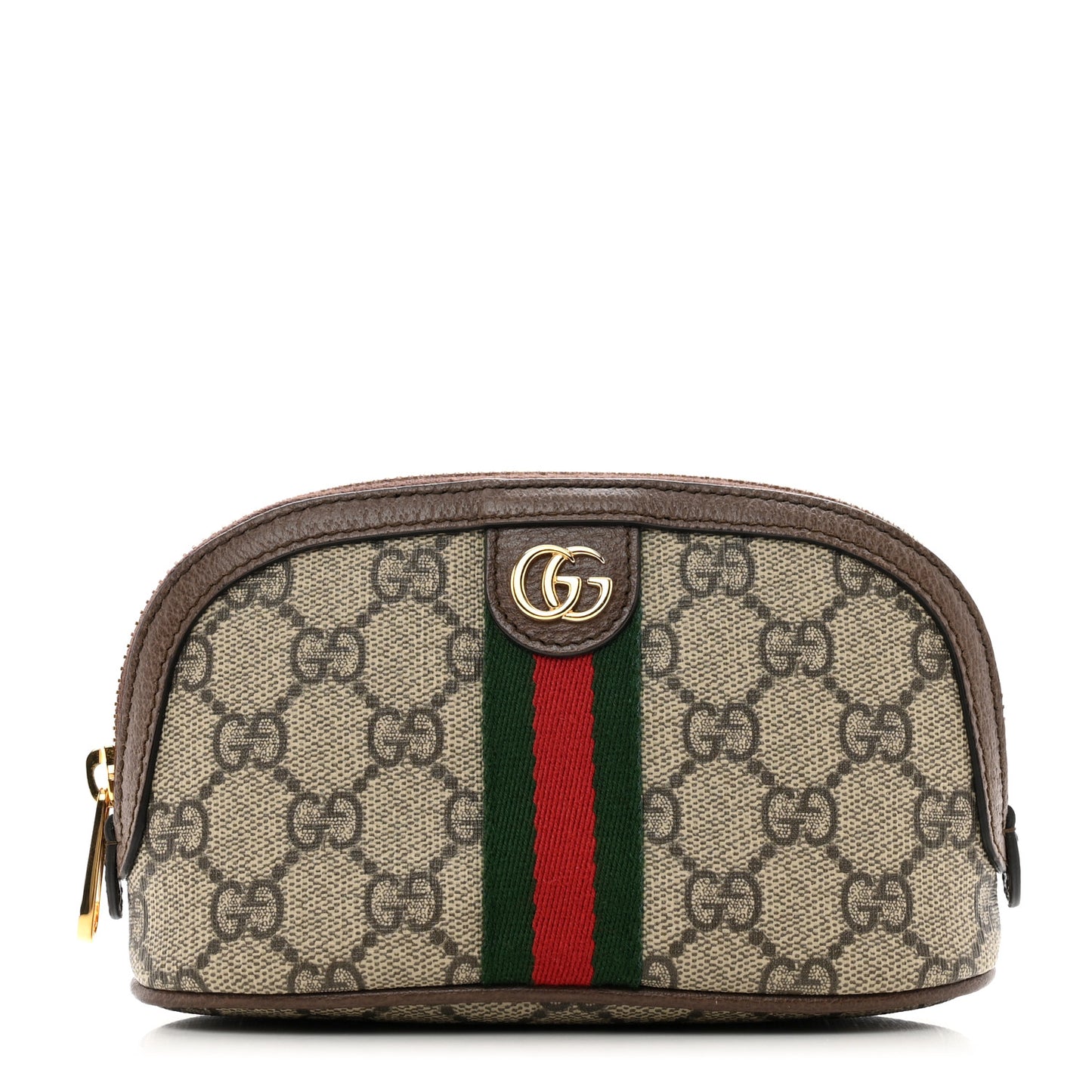 GG Supreme Monogram Textured Calfskin Web Medium Ophidia Cosmetic Case Beige Ebony New Acero