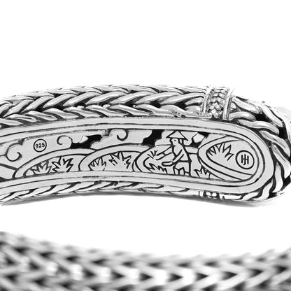 John Hardy Sterling Silver 18K Yellow Gold Diamond 17mm Classic Chain Hammered Kick Cuff Bracelet 5 of 5