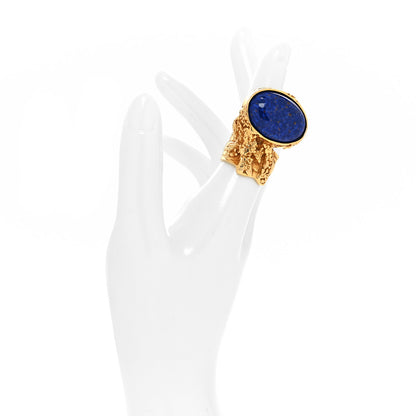 Saint Laurent Glass Cabochon Arty Ovale Ring 57 8 Gold Blue 2 of 4