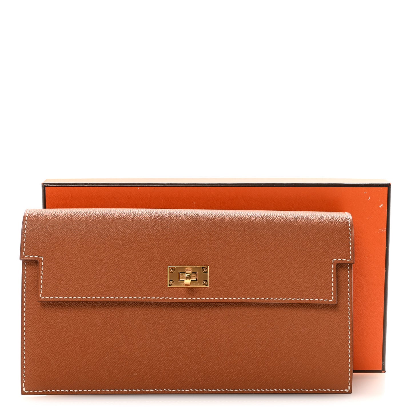 Madame Calfskin Kelly Pocket Long Wallet Gold