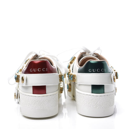 Gucci Calfskin Removable Crystals Bee Embroidered Ace Platform Sneakers 36 White 7 of 11