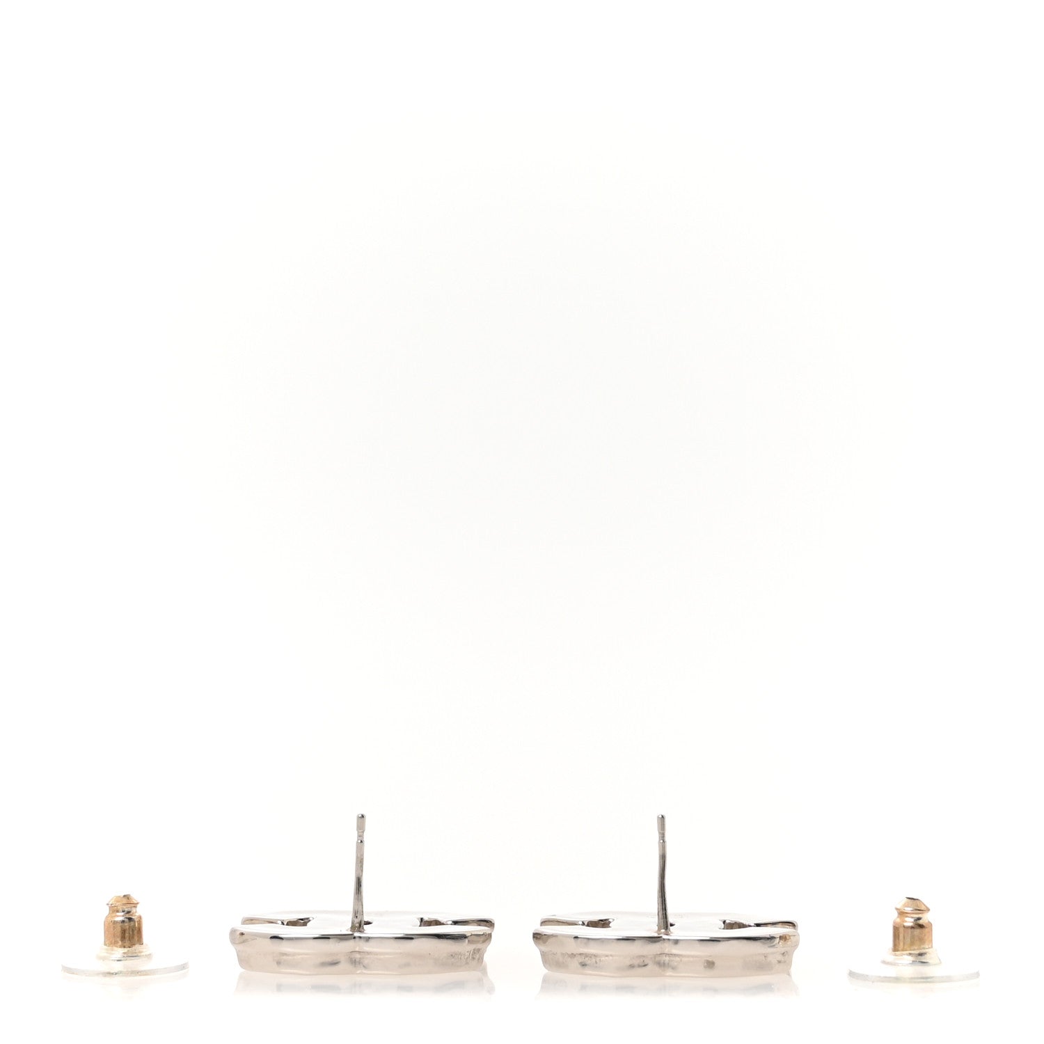 Chanel Metal Resin CC Earrings White Silver 3 of 5
