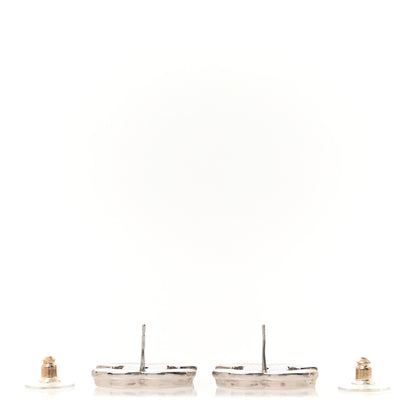 Chanel Metal Resin CC Earrings White Silver 3 of 5
