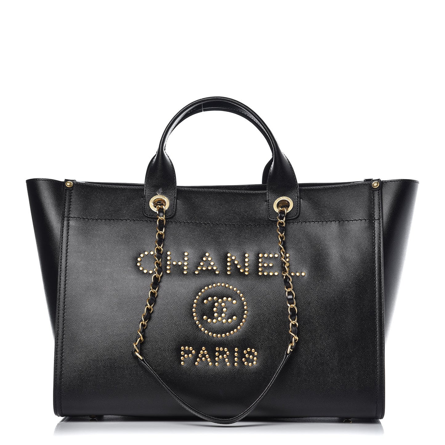 Caviar Medium Studded Deauville Tote Black