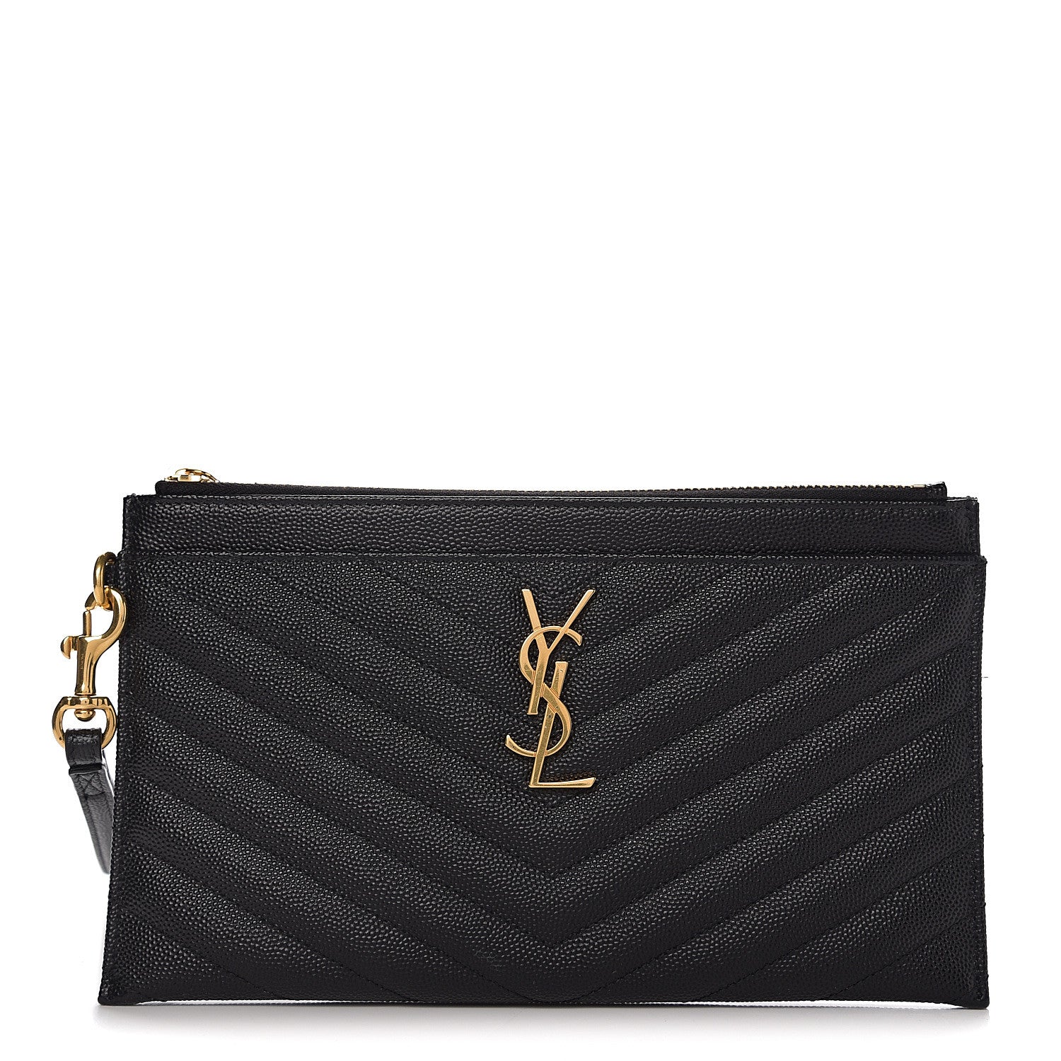 Saint Laurent Grain De Poudre Chevron Monogram Bill Pouch Black 1 of 8