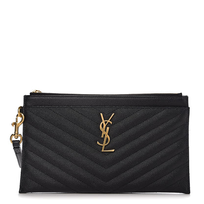 Saint Laurent Grain De Poudre Chevron Monogram Bill Pouch Black 1 of 8