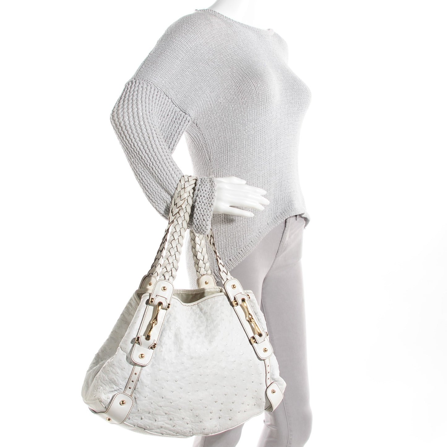Ostrich Medium Pelham Shoulder Bag White