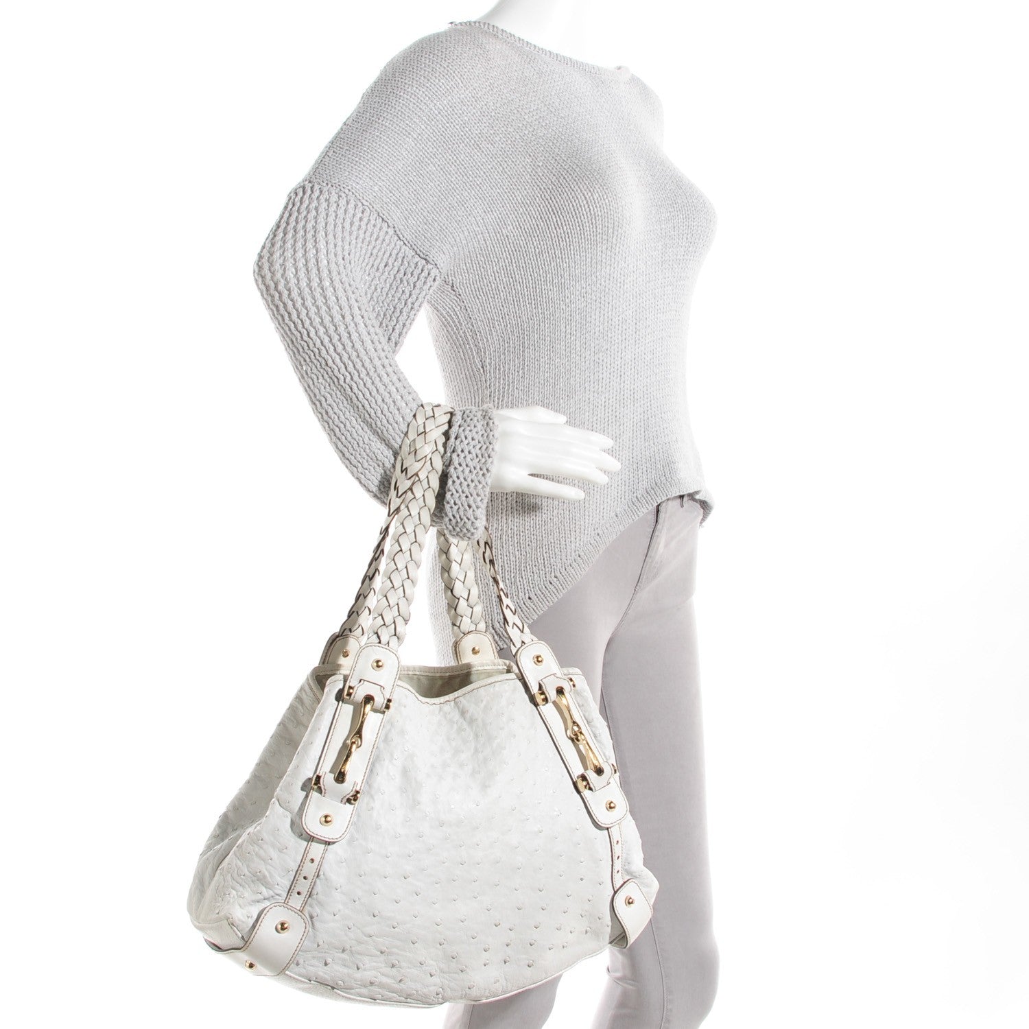 Gucci Ostrich Medium Pelham Shoulder Bag White 4 of 7
