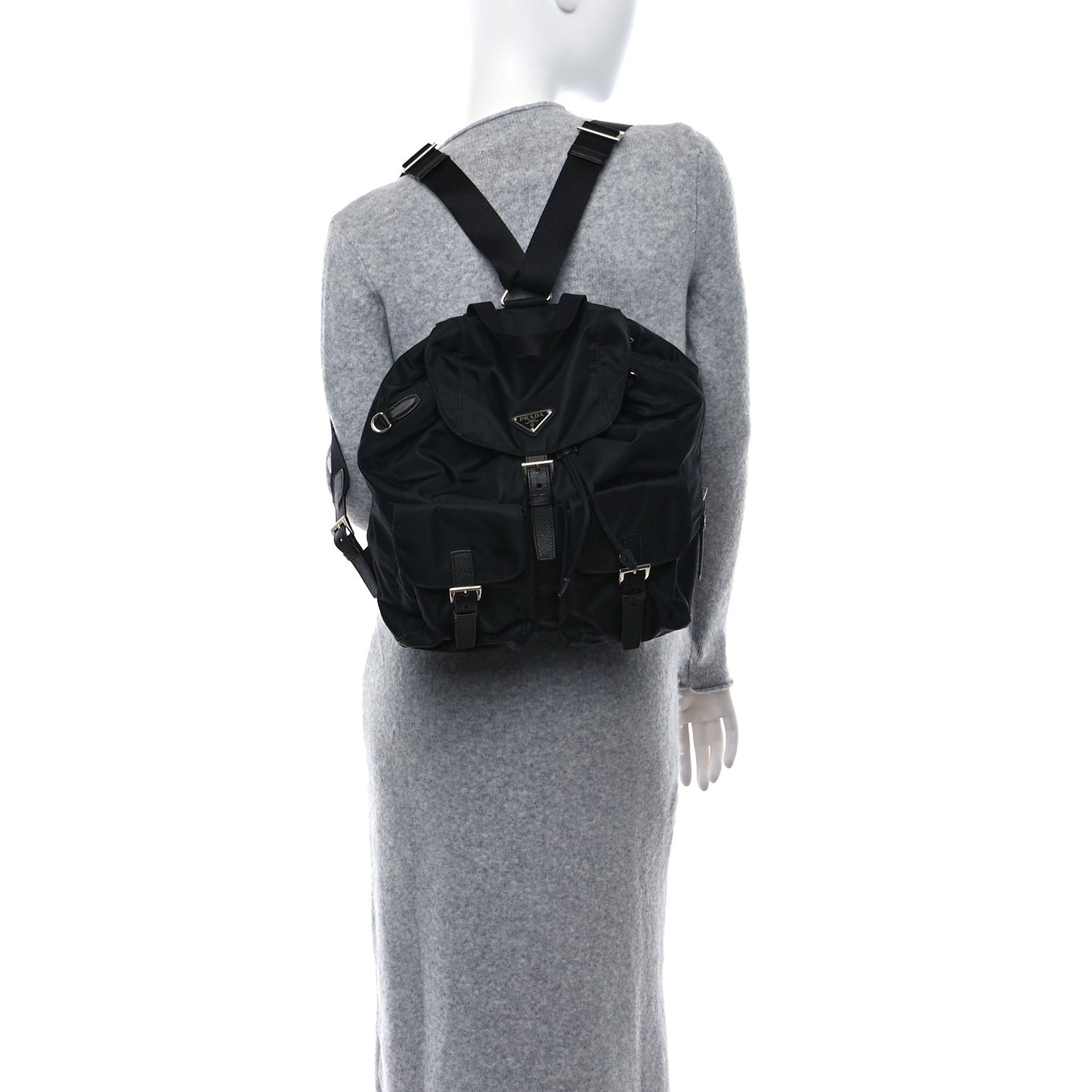 Re-Nylon Saffiano Medium Backpack Black