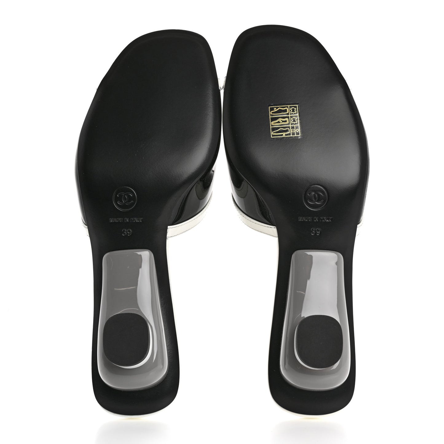 Patent Calfskin Mules 39 Black White