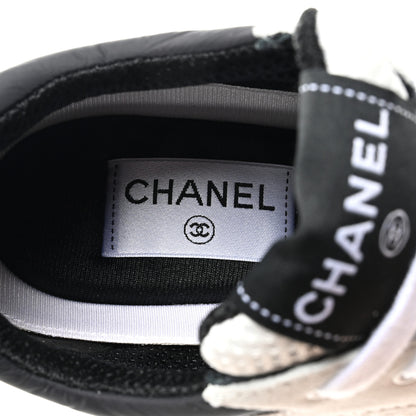 Chanel Mesh Suede Calfskin Grained Calfskin Womens CC Sneakers 38.5 White Black 7 of 9