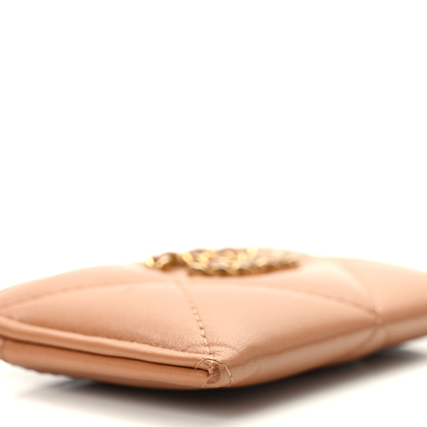 Lambskin Quilted Chanel 19 Card Holder Brown