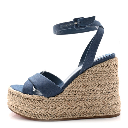 Christian Louboutin Denim Mariza Zeppa 130 Wedge Sandals 40 Blue 1 of 9