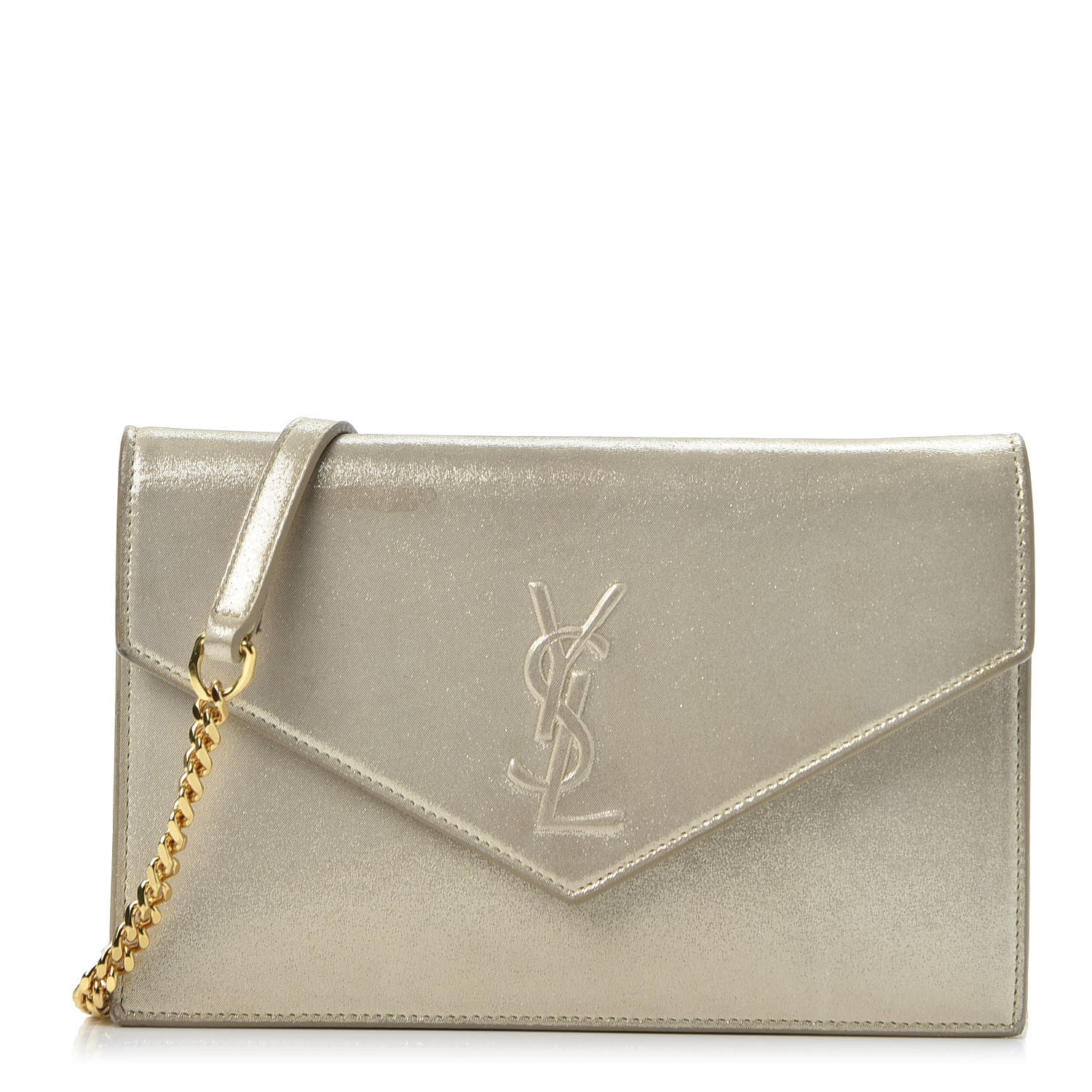 Saint Laurent Metallic Fabric Monogram Envelope Chain Wallet Champagne 1 of 15