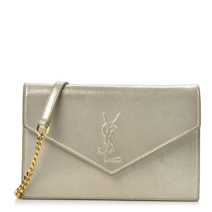 Saint Laurent Metallic Fabric Monogram Envelope Chain Wallet Champagne 1 of 15