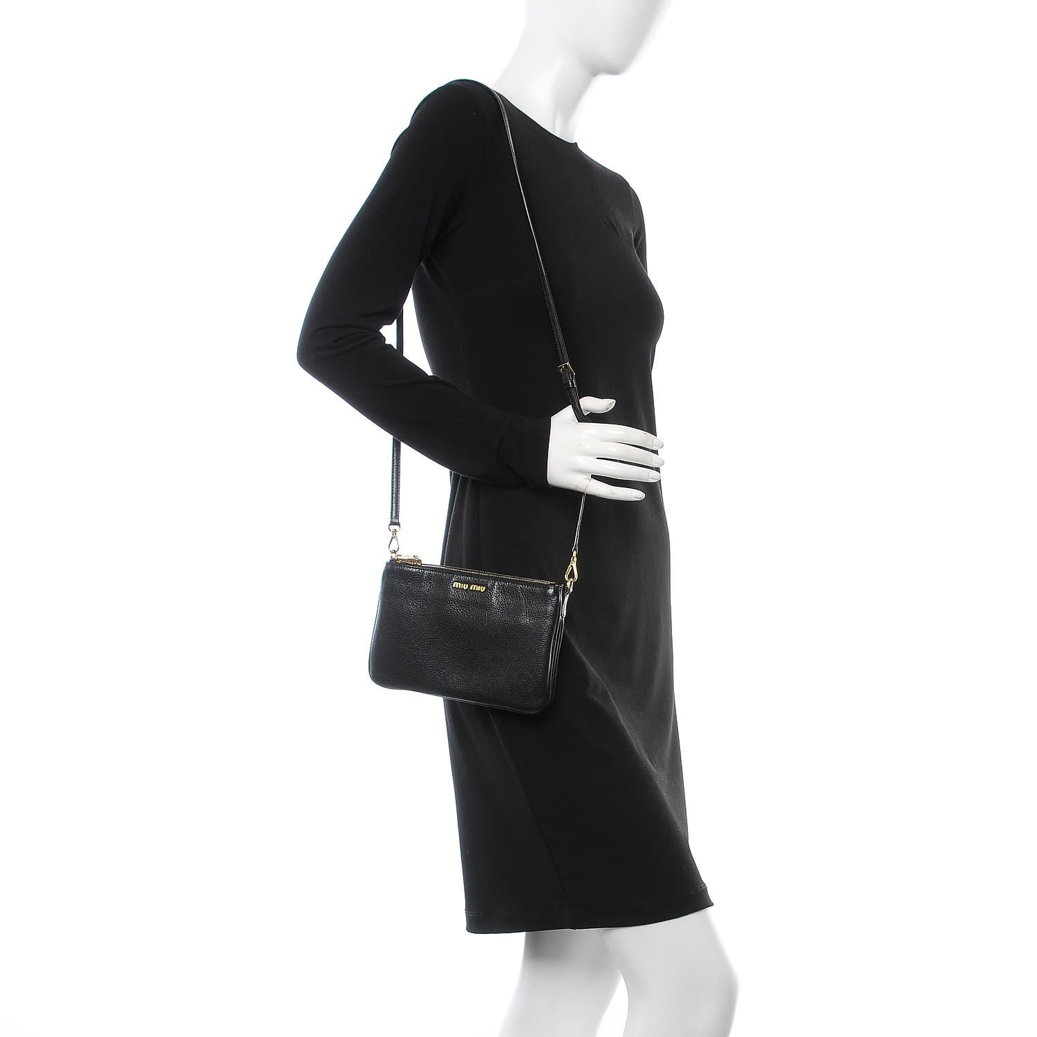 Miu Miu Goatskin Madras Double Zip Crossbody Bag Black 2 of 8