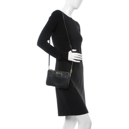 Miu Miu Goatskin Madras Double Zip Crossbody Bag Black 2 of 8