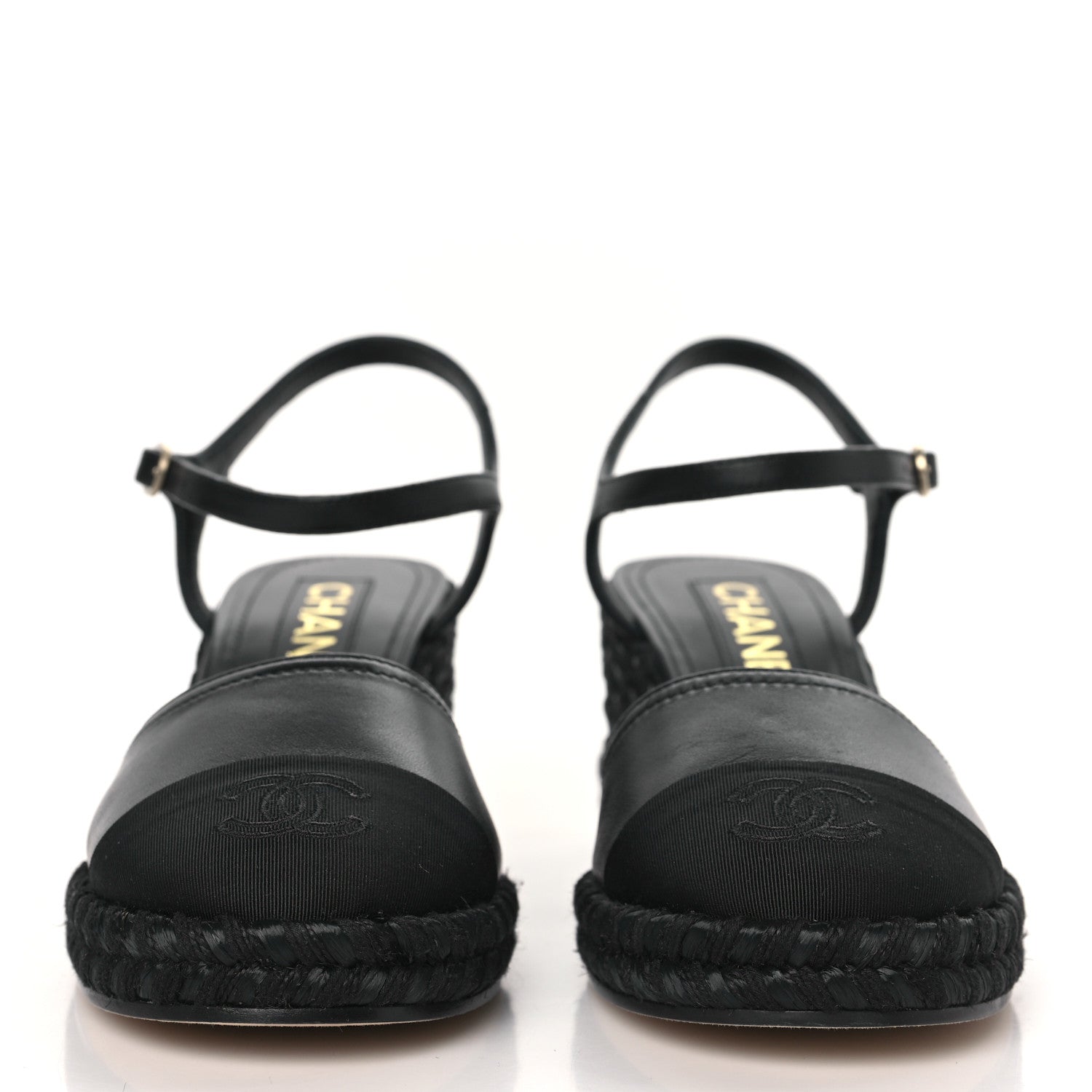Chanel Lambskin Grosgrain CC Espadrilles Wedges 36 Black 2 of 9