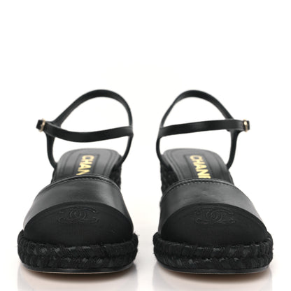 Chanel Lambskin Grosgrain CC Espadrilles Wedges 36 Black 2 of 9