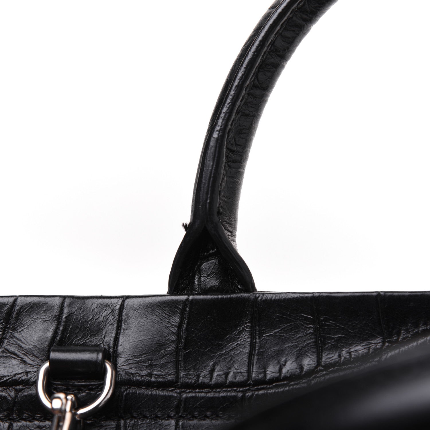 Saint Laurent Calfskin Crocodile Embossed Small Cabas Rive Gauche Black 22 of 27