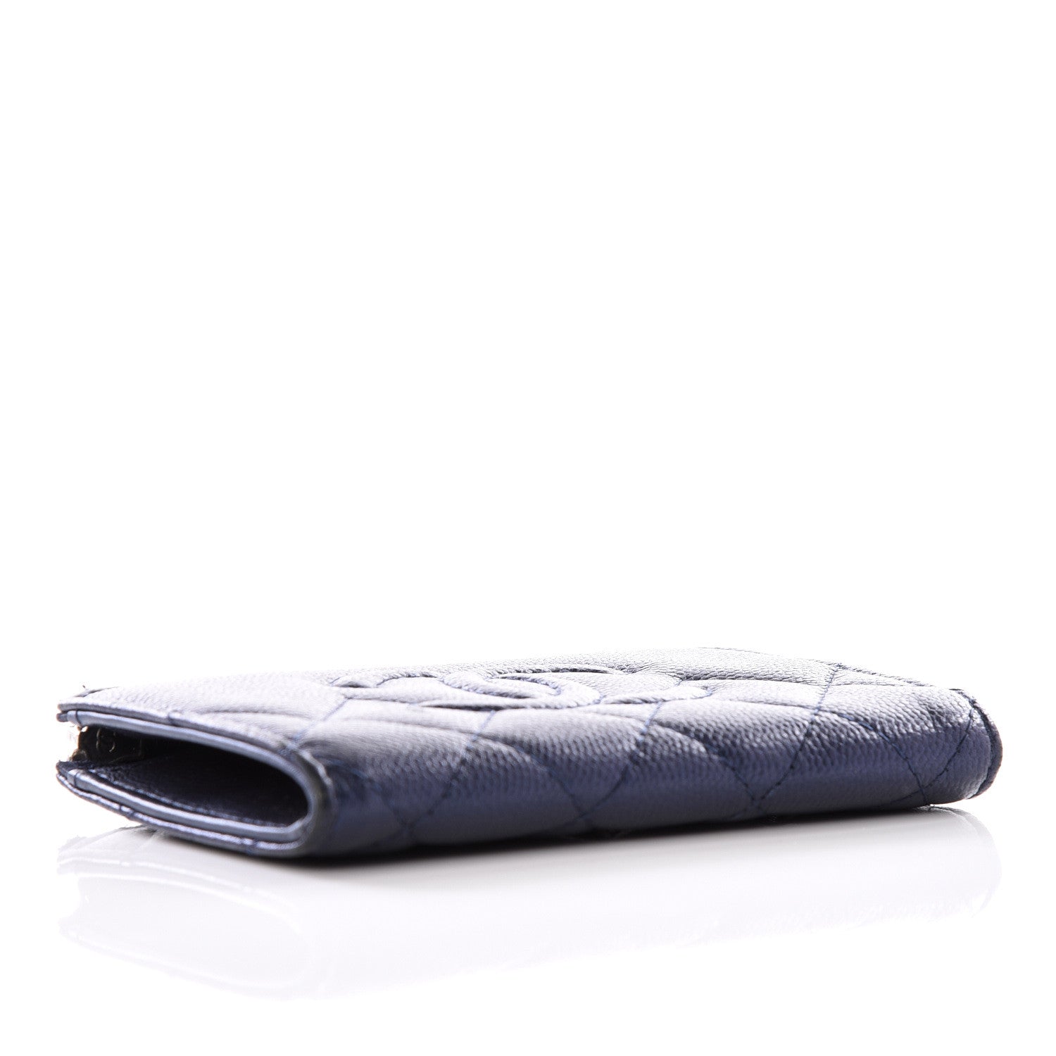 Chanel Metallic Caviar Quilted Diamond CC Key Holder Case Navy 3 of 9