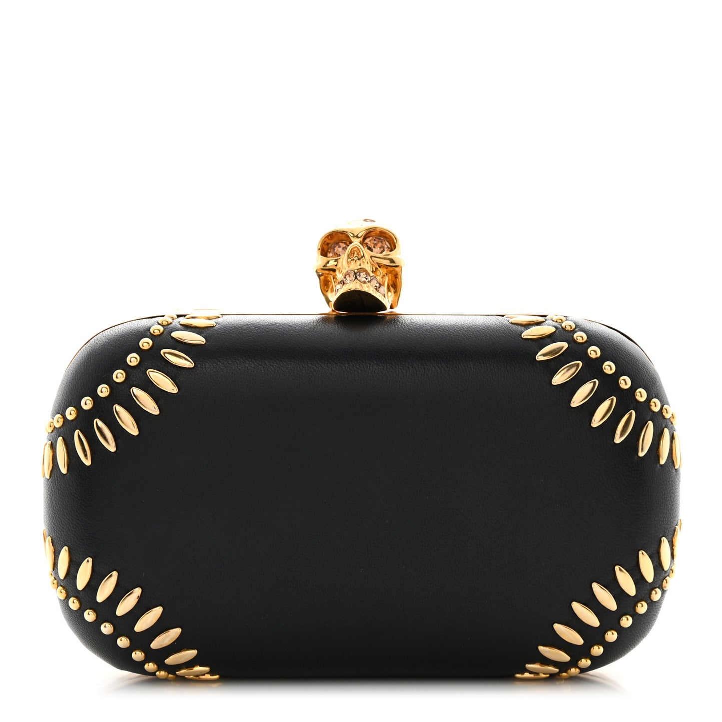 Nappa Studded Skull Box Clutch Black