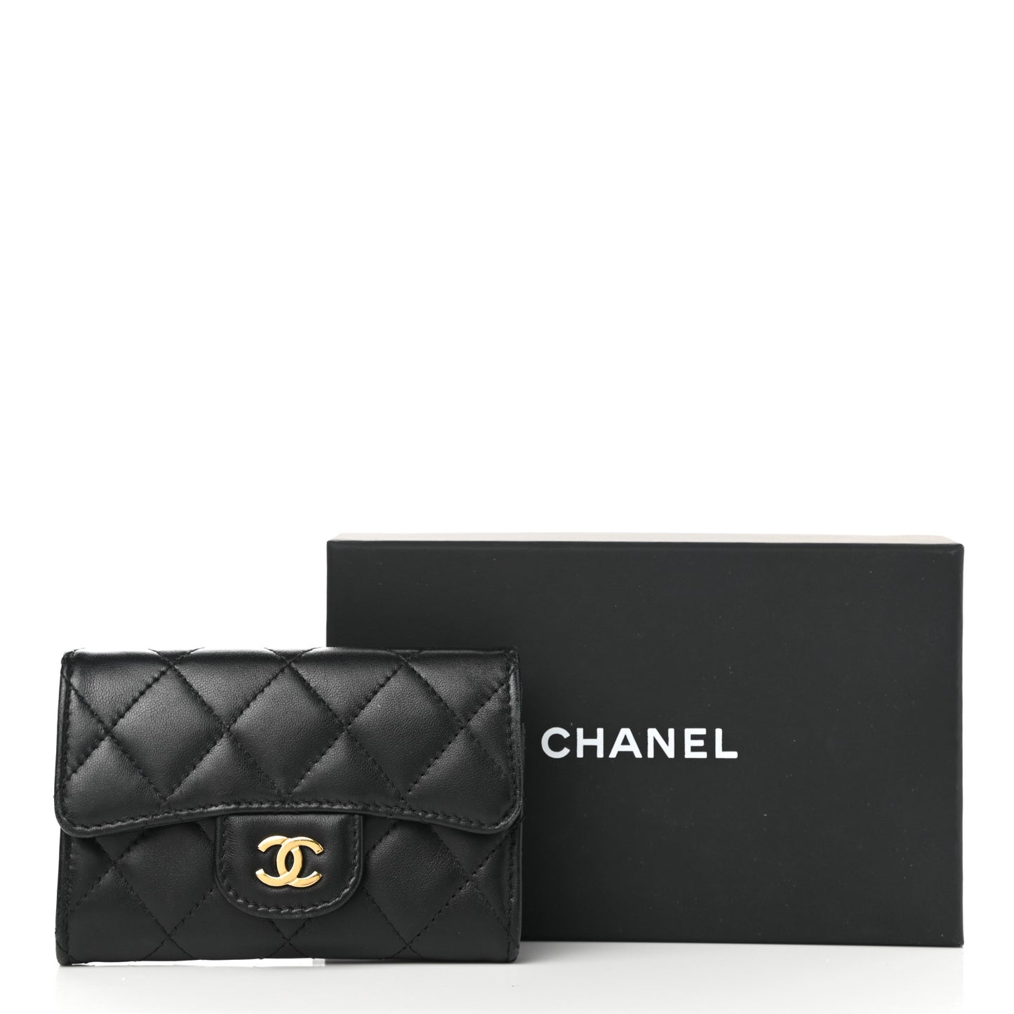 Lambskin Quilted Flap Card Holder Wallet Black