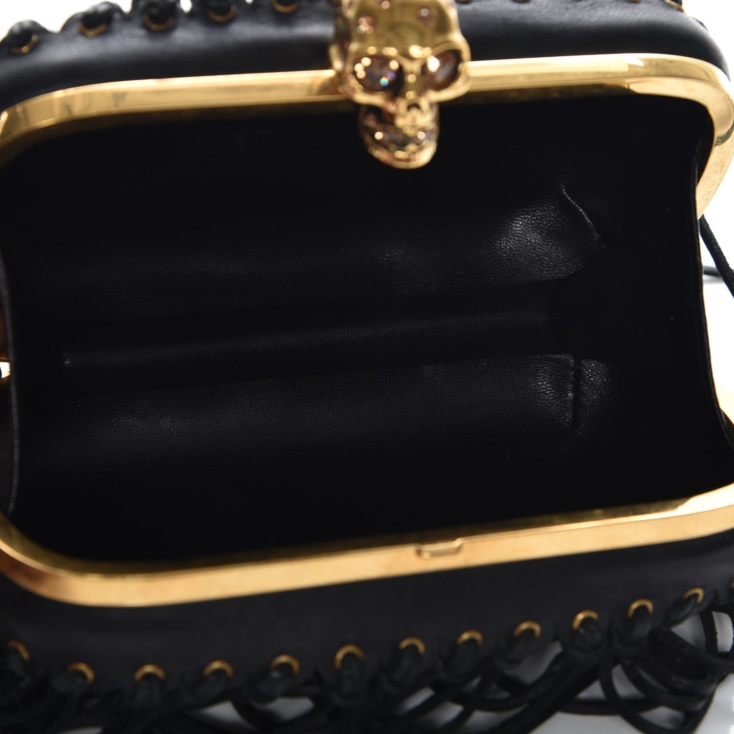 Alexander McQueen Calfskin Fringe Crystal Skull Box Clutch Black 6 of 7