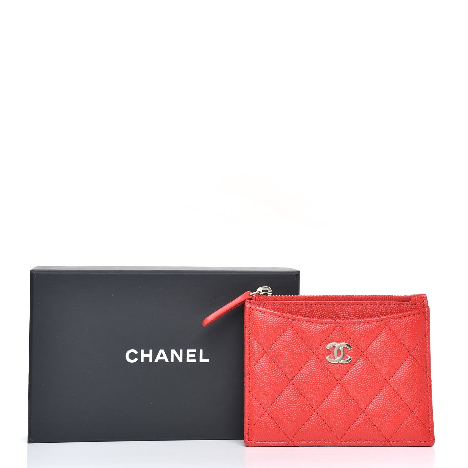 Chanel Caviar Quilted CC Zip Card Holder Red 8 of 8