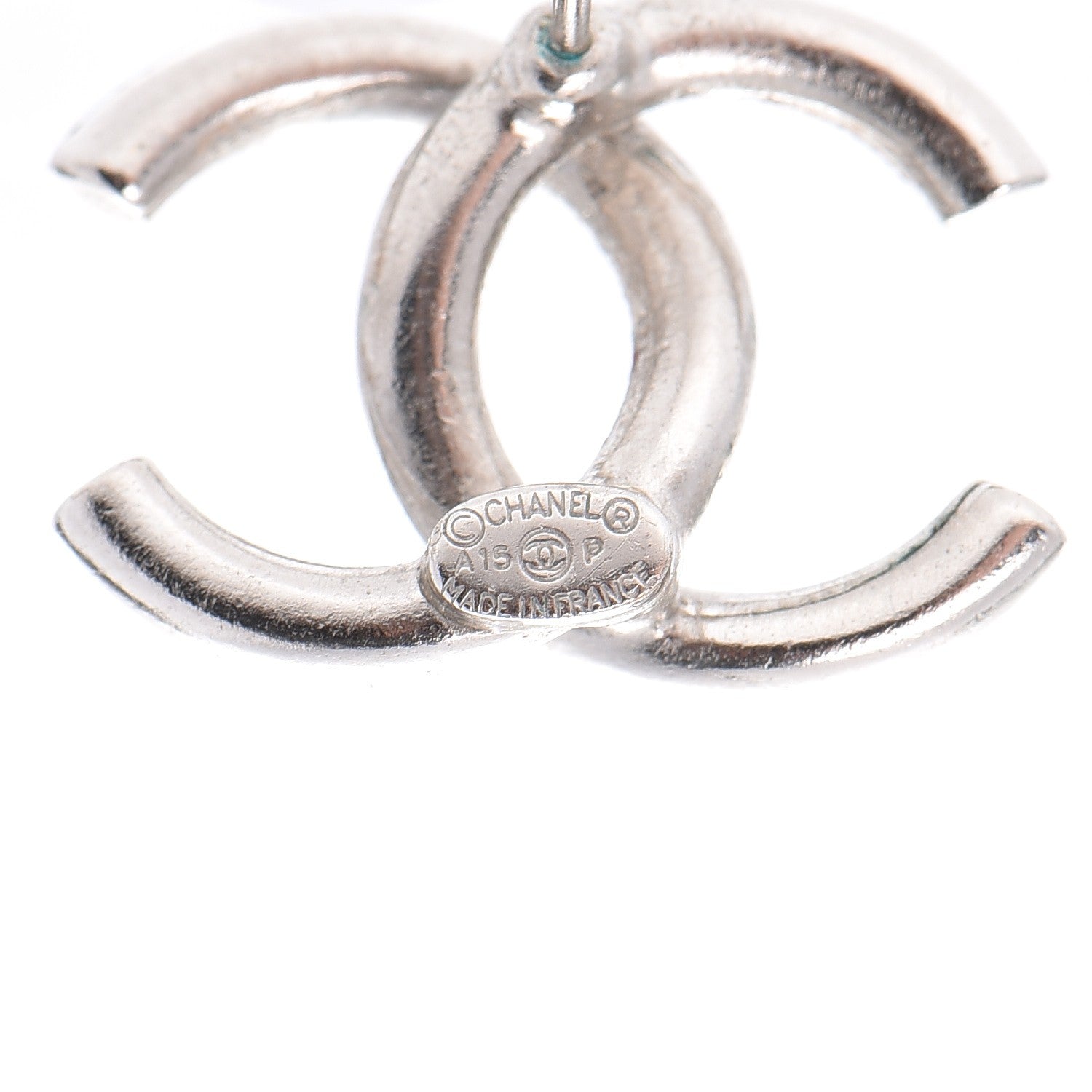 Chanel Baguette Crystal CC Earrings Silver Blue 5 of 6