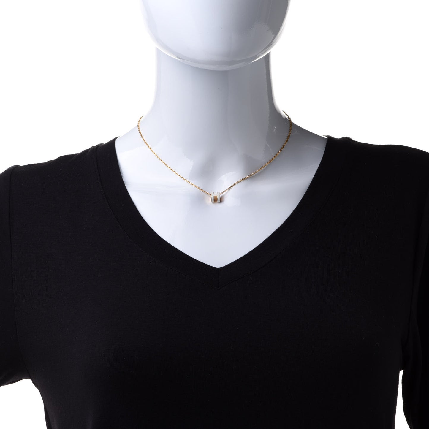 Lacquered Gold Mini Pop H Pendant Necklace White