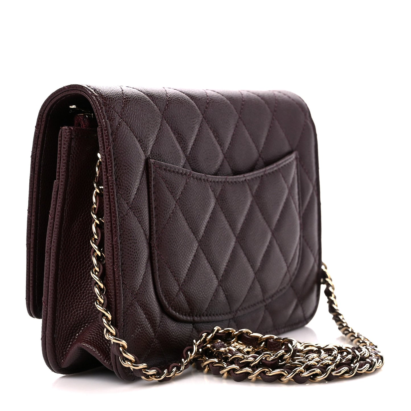 Shiny Caviar Quilted Strass Wallet On Chain WOC Bordeaux