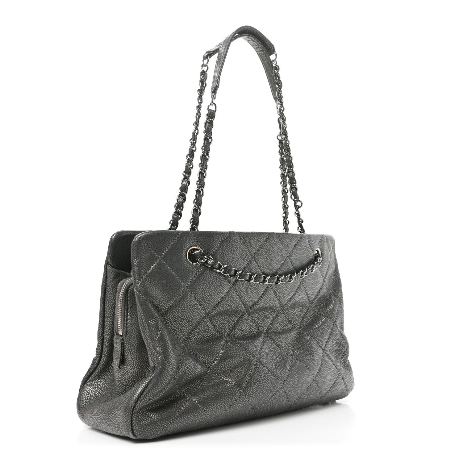 Chanel Metallic Caviar Quilted CC Timeless Soft Tote Dark Silver 3 of 11