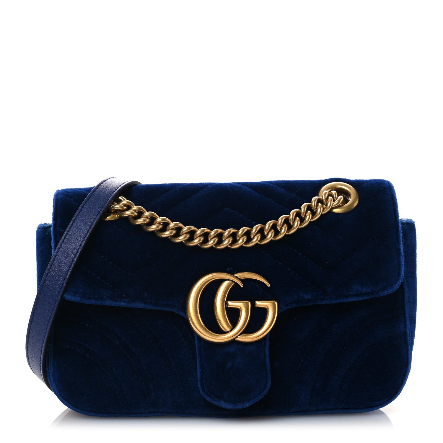 Gucci Velvet Matelasse Mini GG Marmont Shoulder Bag Cobalt Blue 1 of 12