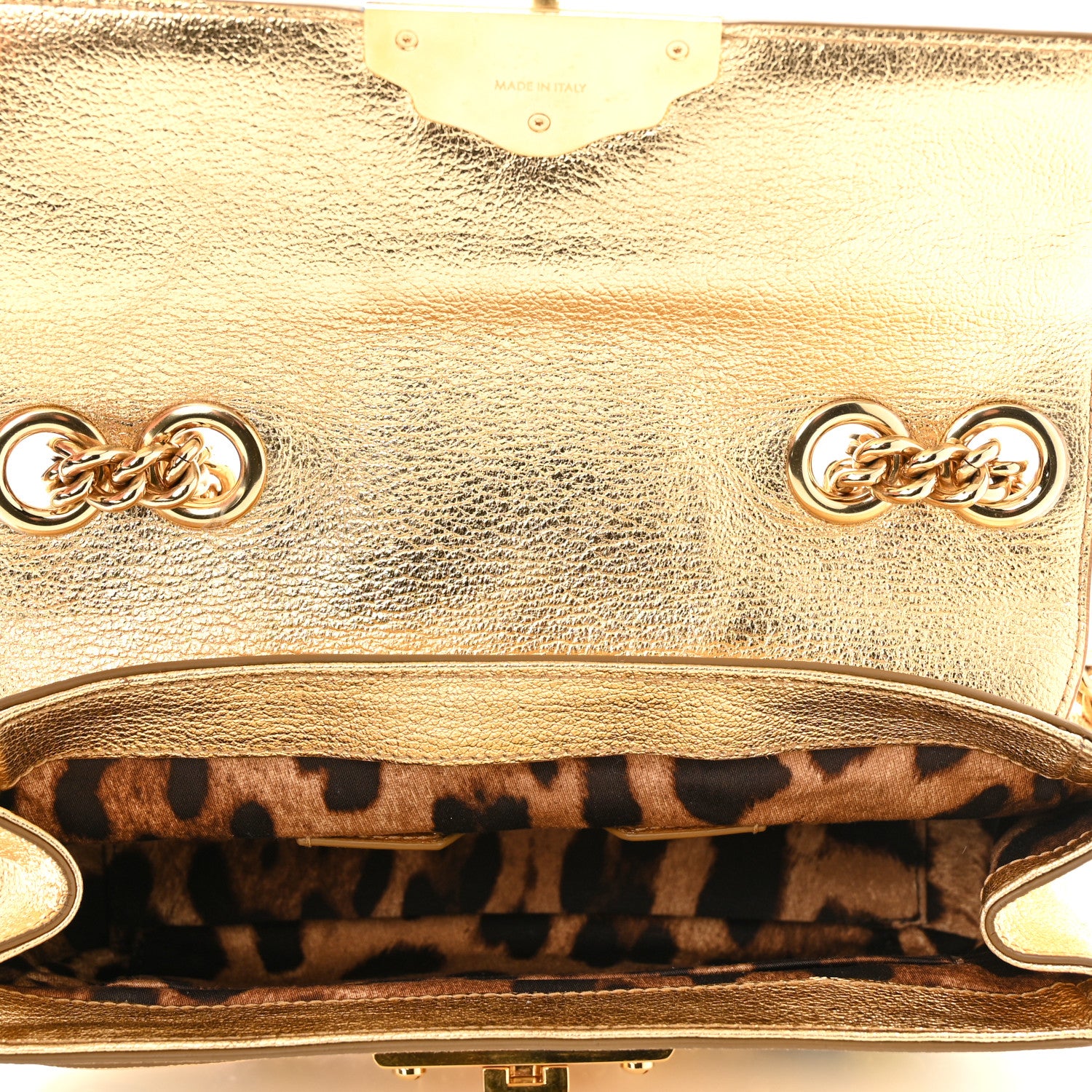 Dolce & Gabbana Metallic Calfskin Crystal Embellished Lucia Shoulder Bag Gold Multicolor 5 of 12