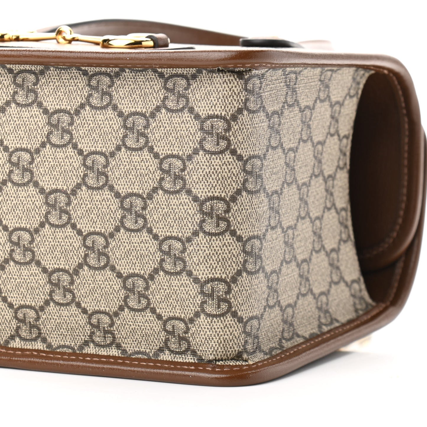 GG Supreme Monogram Azalea Calfskin Mini Horsebit 1955 Foldover Top Handle Bag Beige Ebony Brown Sugar