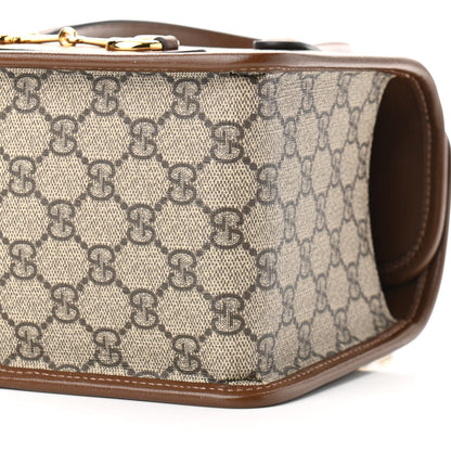 Gucci GG Supreme Monogram Azalea Calfskin Mini Horsebit 1955 Foldover Top Handle Bag Beige Ebony Brown Sugar 10 of 10