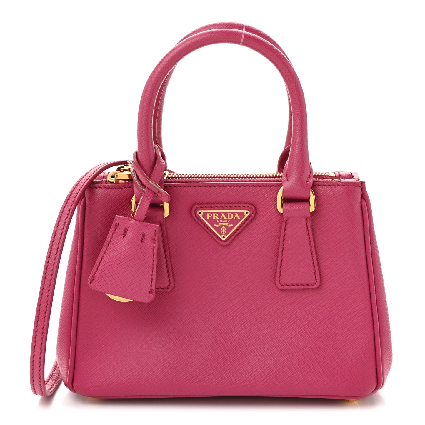 Saffiano Lux Micro Galleria Double Zip Tote Fuxia