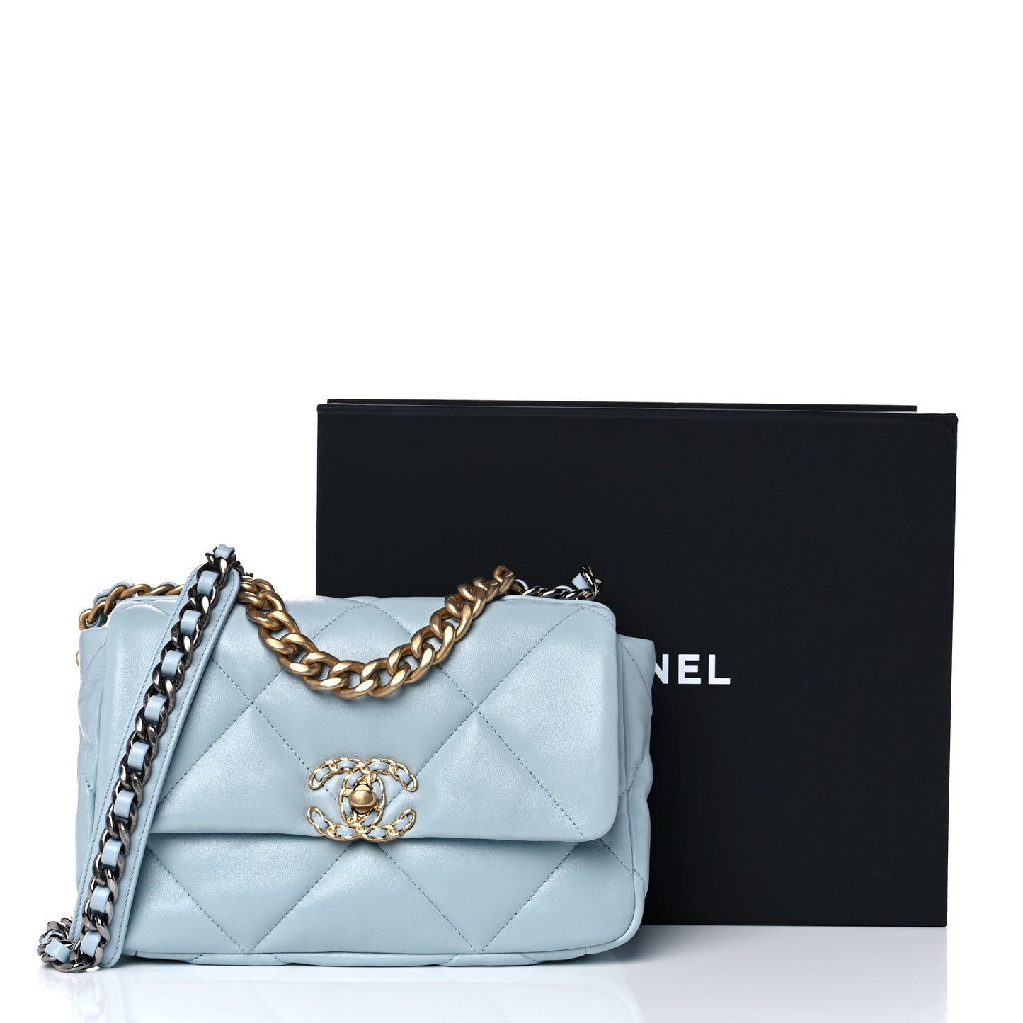 Lambskin Quilted Medium Chanel 19 Flap Light Blue