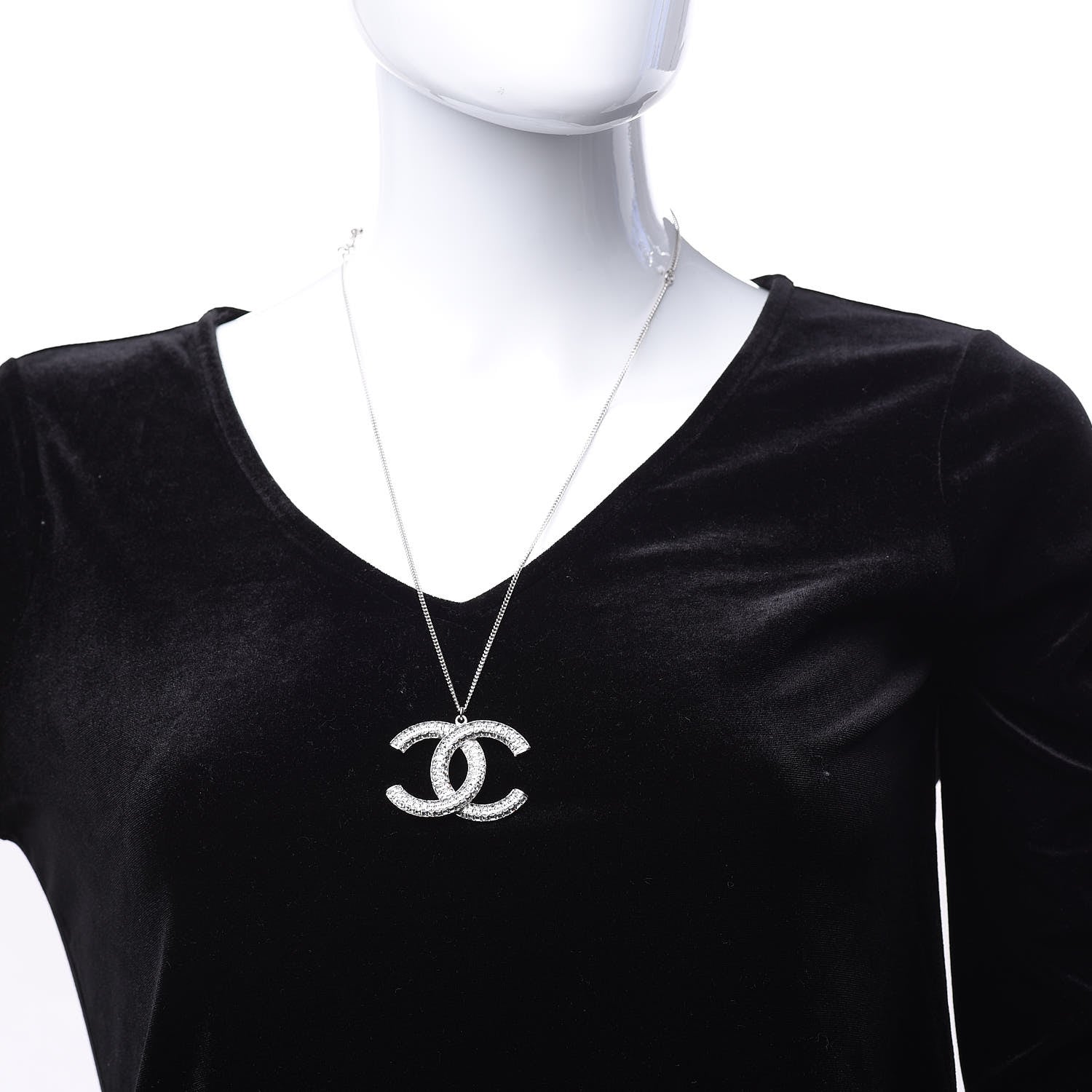 Chanel Baguette Crystal Large CC Necklace Silver 2 of 6