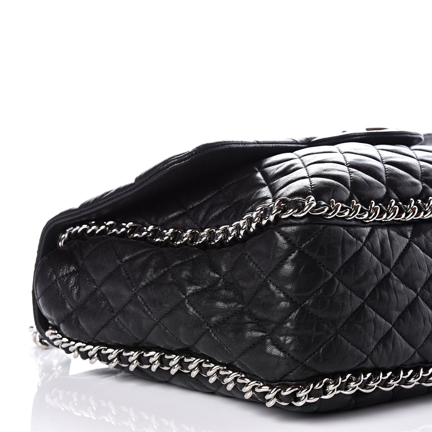 Washed Lambskin Quilted Maxi Chain Around Flap Black