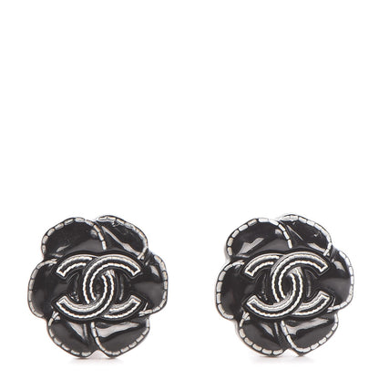 Chanel Resin Camellia CC Clip On Earrings Black 1 of 5