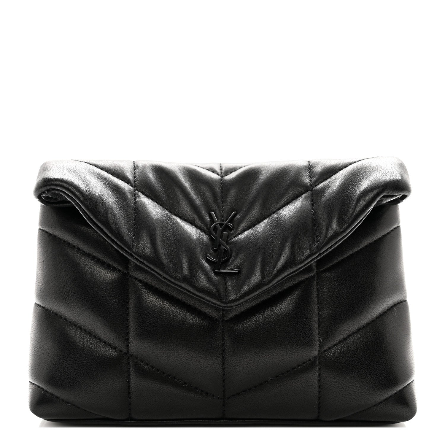 Saint Laurent Lambskin Monogram Loulou Puffer Pouch Clutch Black 1 of 8