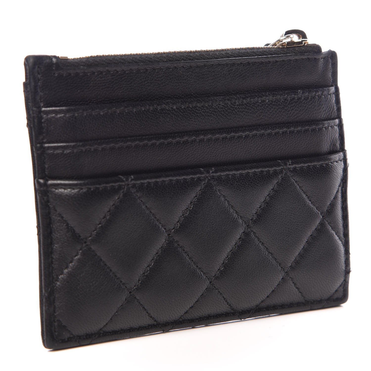 Chanel Lambskin Quilted Zip Card Holder Black 3 of 8