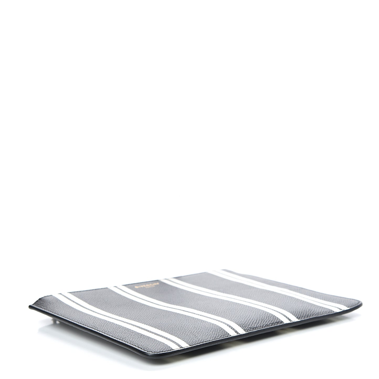 Calfskin Striped Large Zip Pouch White Black