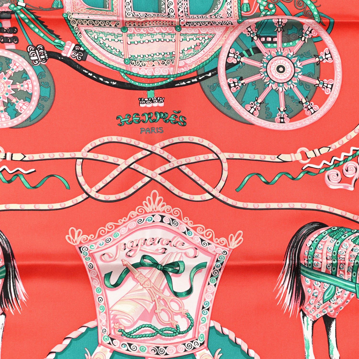 Hermes Silk Paperoles Scarf 90 Corail Fuchsia Vert 2 of 5